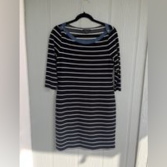 6.TOMMY HILFIGER WOMEN’S 3/4 Sleeve  Shirt Dress, Black and White striped Size:M - Picture 2 of 10
